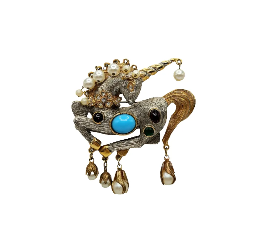 Vintage Antique Gold & Rhodium Unicorn Pin sold by Kenneth Jay Lane