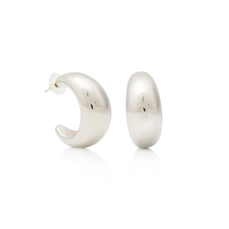 Silver "C" Shape Post Hoop Earring sold by Kenneth Jay Lane