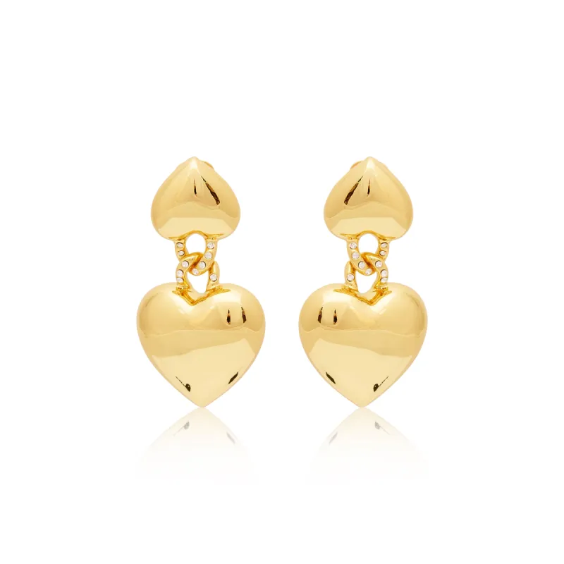 Gold & Rhinestone Heart Drop Clip Earrings sold by Kenneth Jay Lane