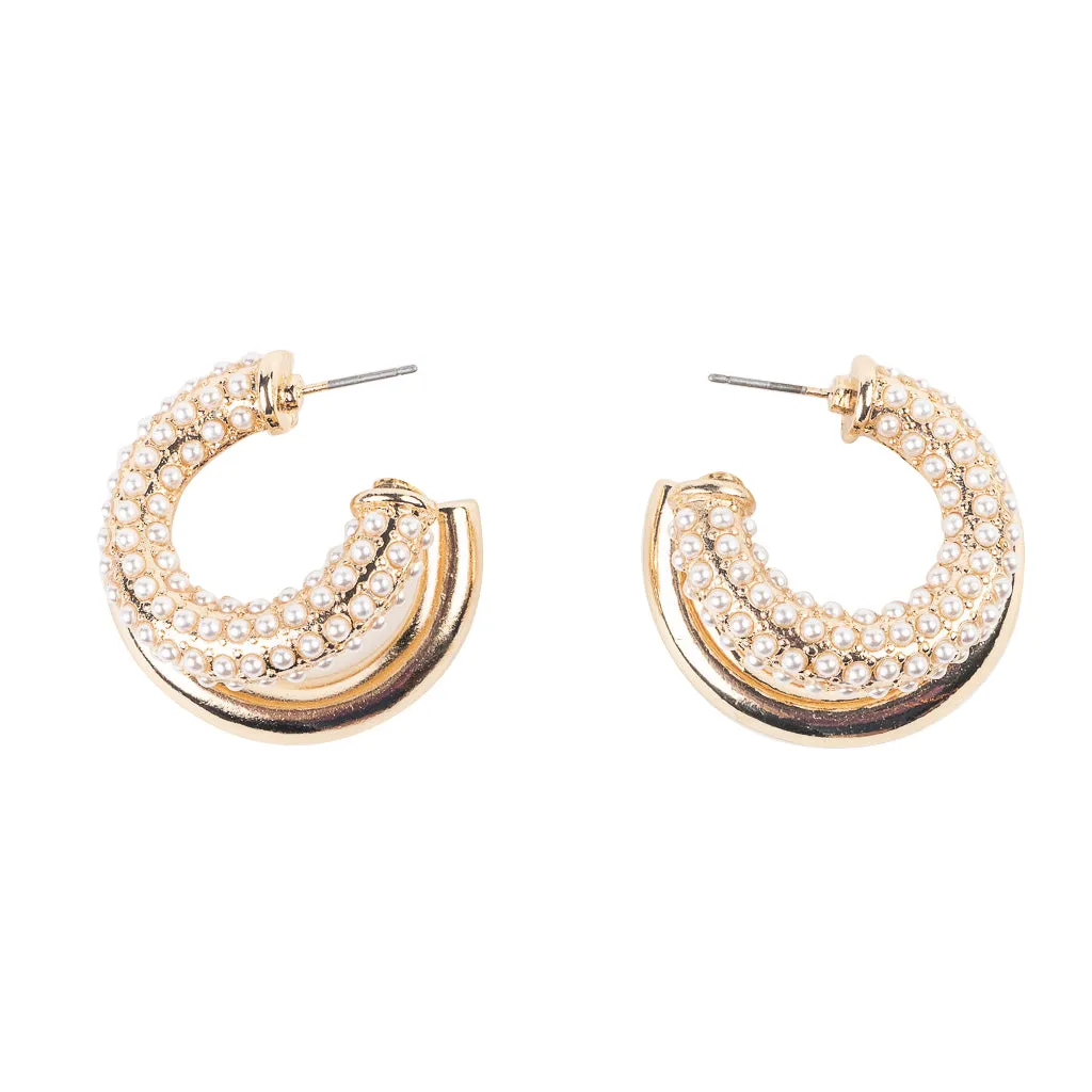 Gold and Pearl Double Hoop Earring sold by Kenneth Jay Lane product image thumbnail 3