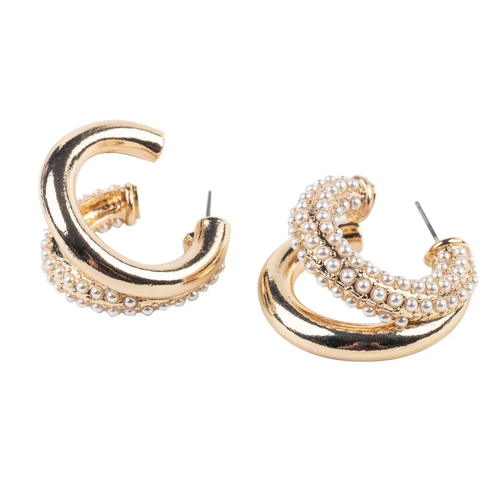 Gold and Pearl Double Hoop Earring sold by Kenneth Jay Lane product image thumbnail 5