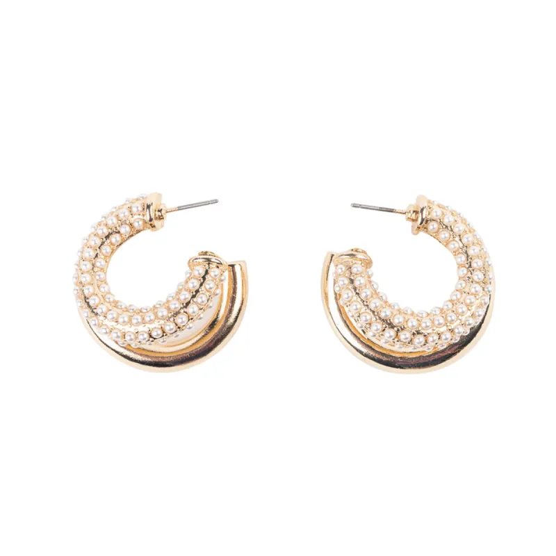 Gold and Pearl Double Hoop Earring sold by Kenneth Jay Lane