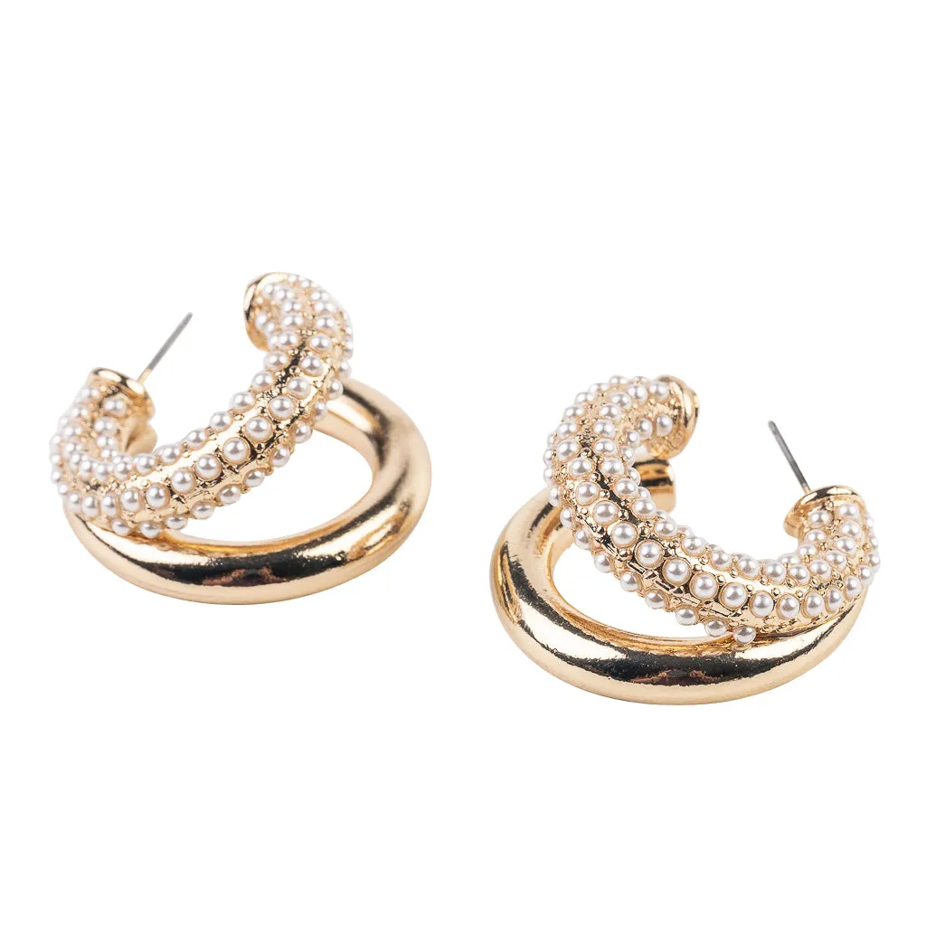 Gold and Pearl Double Hoop Earring sold by Kenneth Jay Lane product image thumbnail 4