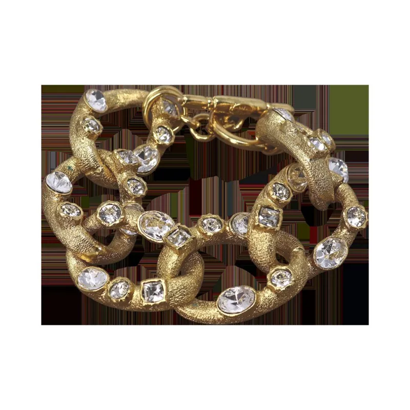 Antique Gold Links With Crystal Gems Bracelet sold by Kenneth Jay Lane