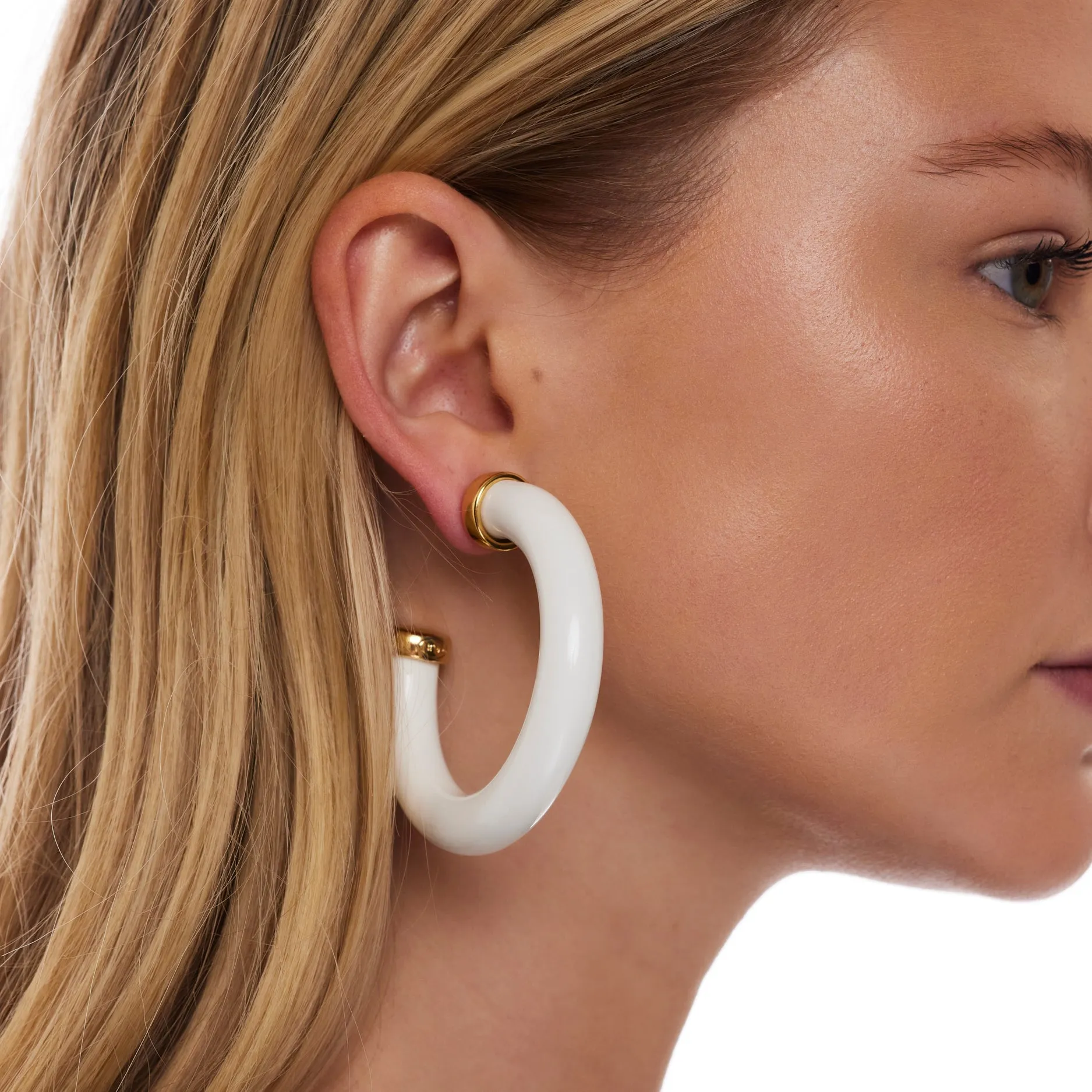White Resin & Gold Hoop Earring sold by Kenneth Jay Lane
