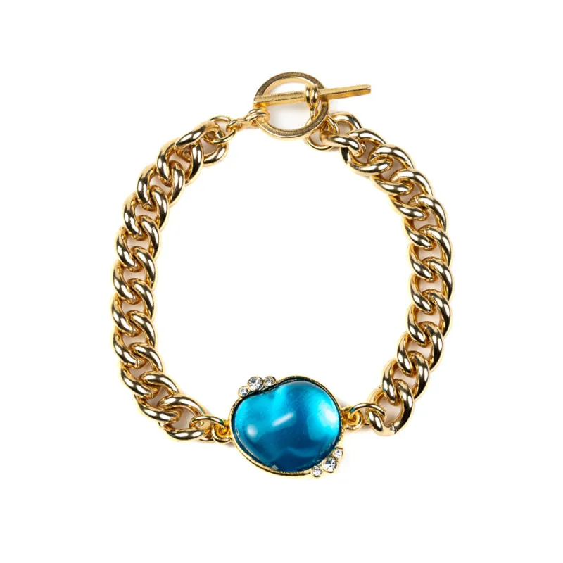Gold Chain Bracelet with Aqua and Crystal Toggle sold by Kenneth Jay Lane