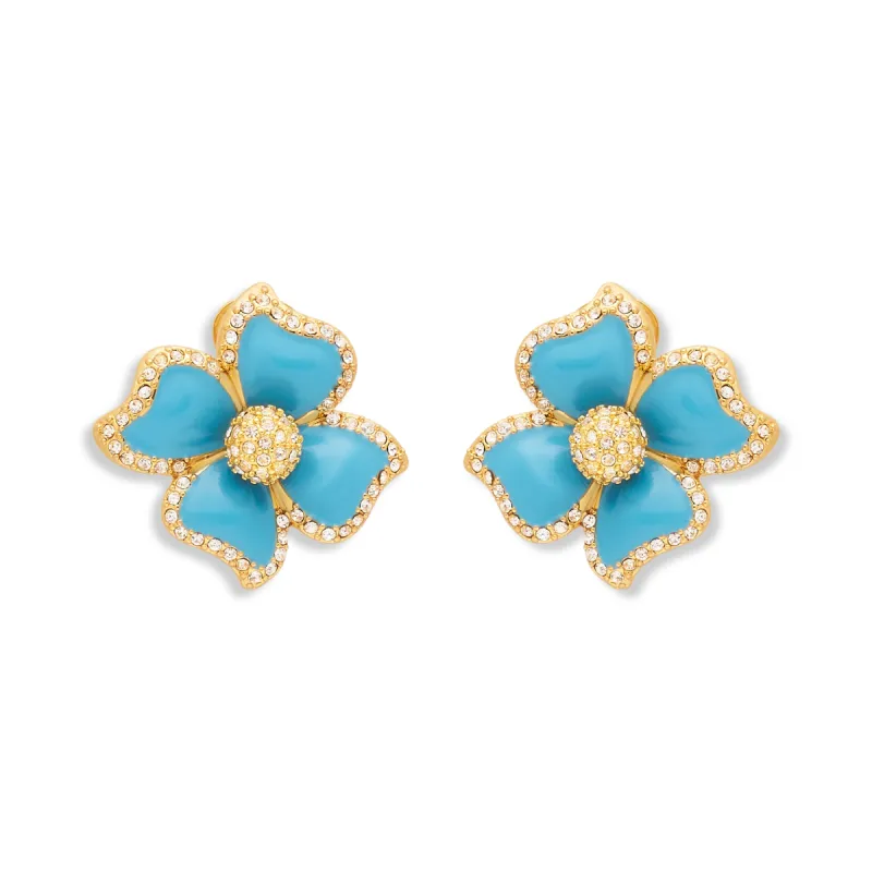 Turquoise Enamel Flower Clip Earrings sold by Kenneth Jay Lane