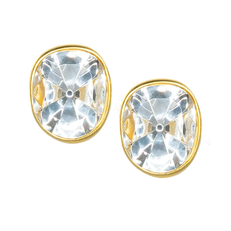 Faceted Crystal Headlight Clip Earrings sold by Kenneth Jay Lane