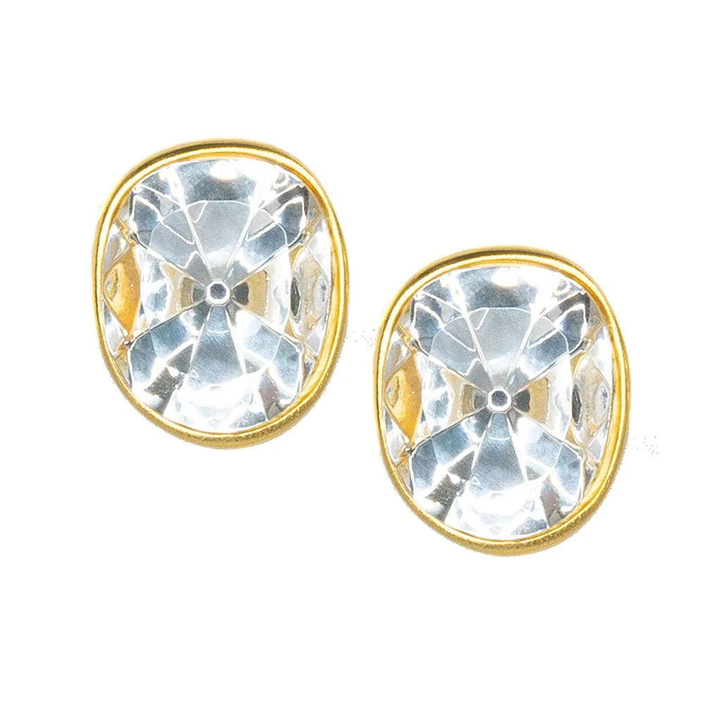 Faceted Crystal Headlight Clip Earrings sold by Kenneth Jay Lane