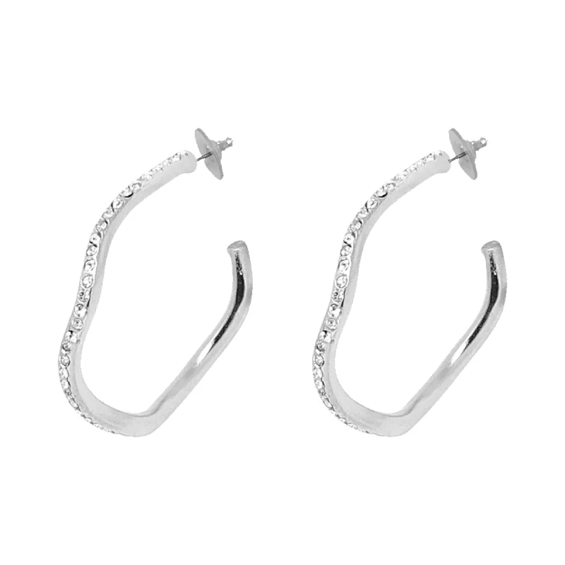 Small Silver Crystal Wavy Hoop Earring sold by Kenneth Jay Lane