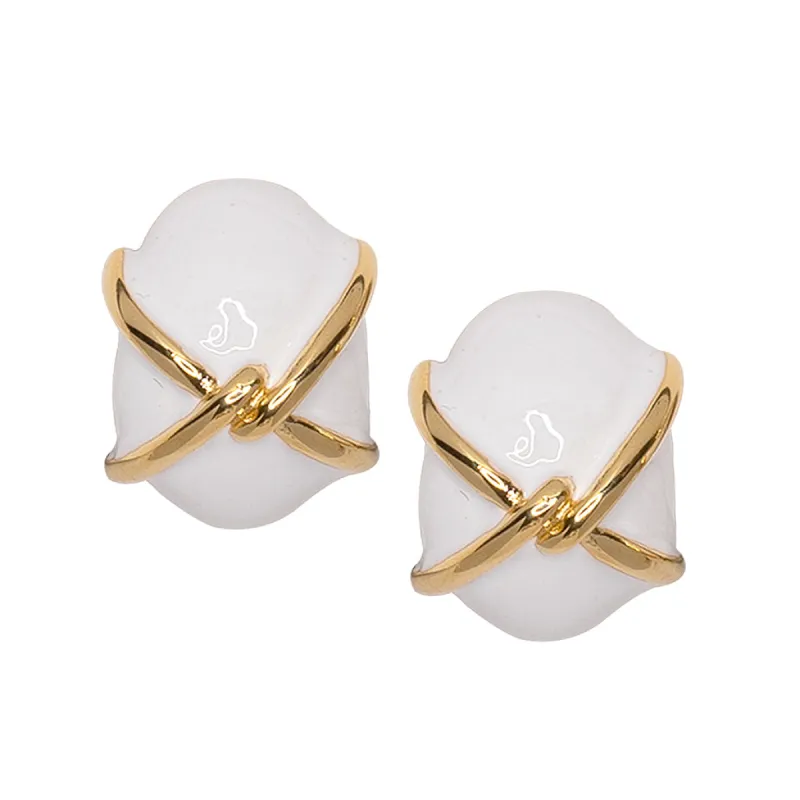"X" White Button Clip Earring sold by Kenneth Jay Lane