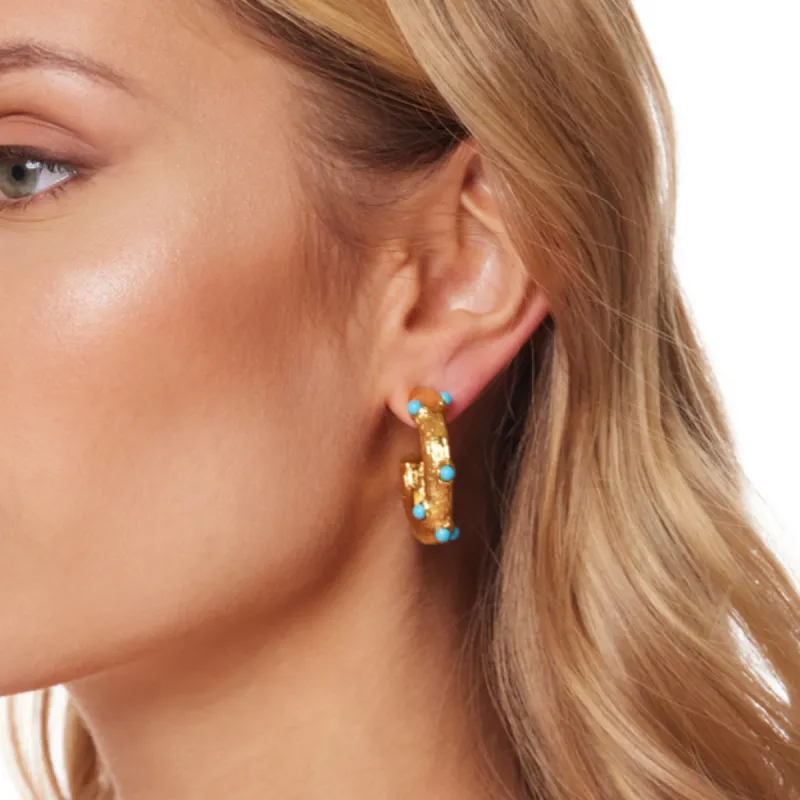 Gold Hoop Post Earring with Turquoise Cabochons sold by Kenneth Jay Lane