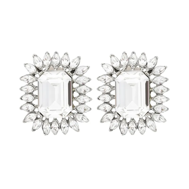 Crystal Octagon Clip Earrings sold by Kenneth Jay Lane