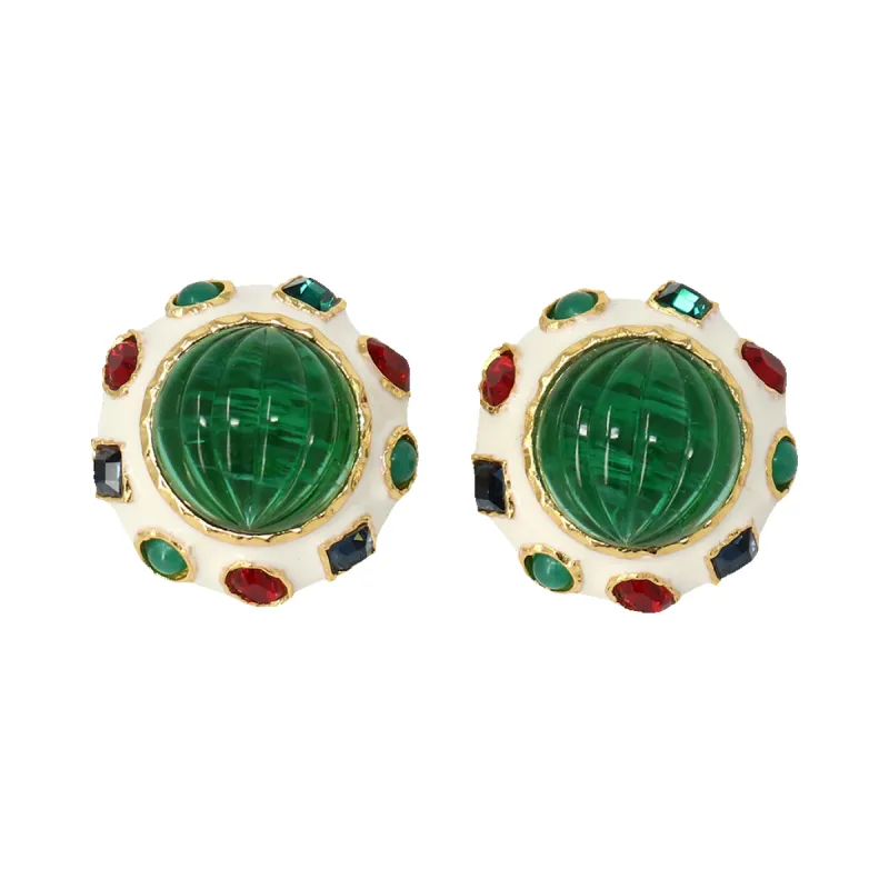 Emerald Center Round Clip Earring sold by Kenneth Jay Lane