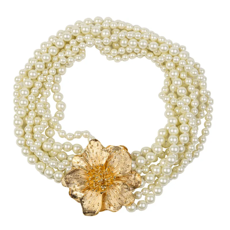 Magnolia Flower Pearl Necklace sold by Kenneth Jay Lane