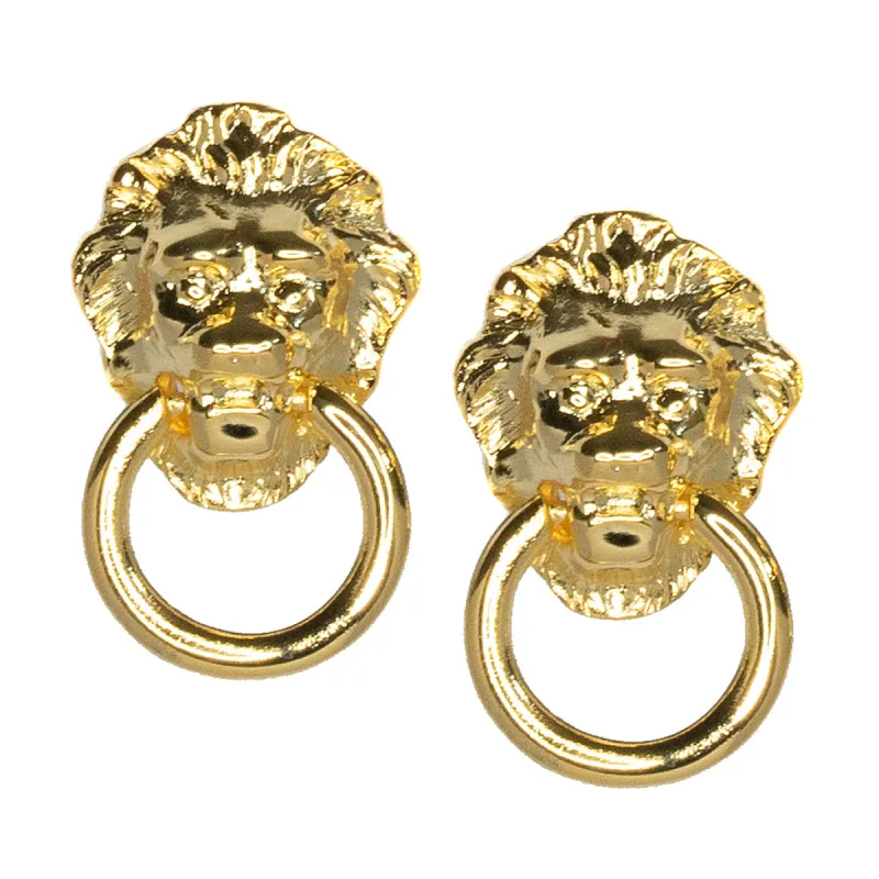 Lionhead Doorknocker Pierced or Clip Earrings sold by Kenneth Jay Lane