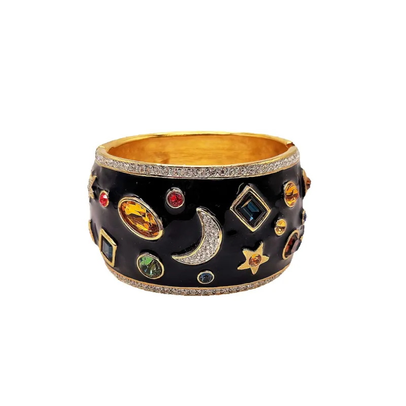 Vintage Gold & Black Enamel Gemstone Cuff sold by Kenneth Jay Lane