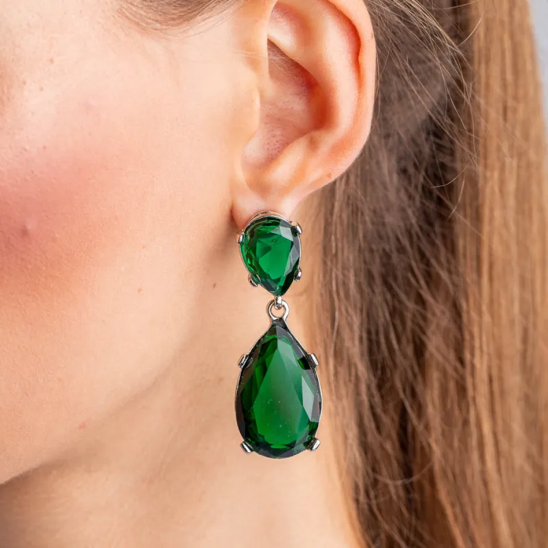 Emerald and Silver Teardrop Pierced or Clip Earrings sold by Kenneth Jay Lane