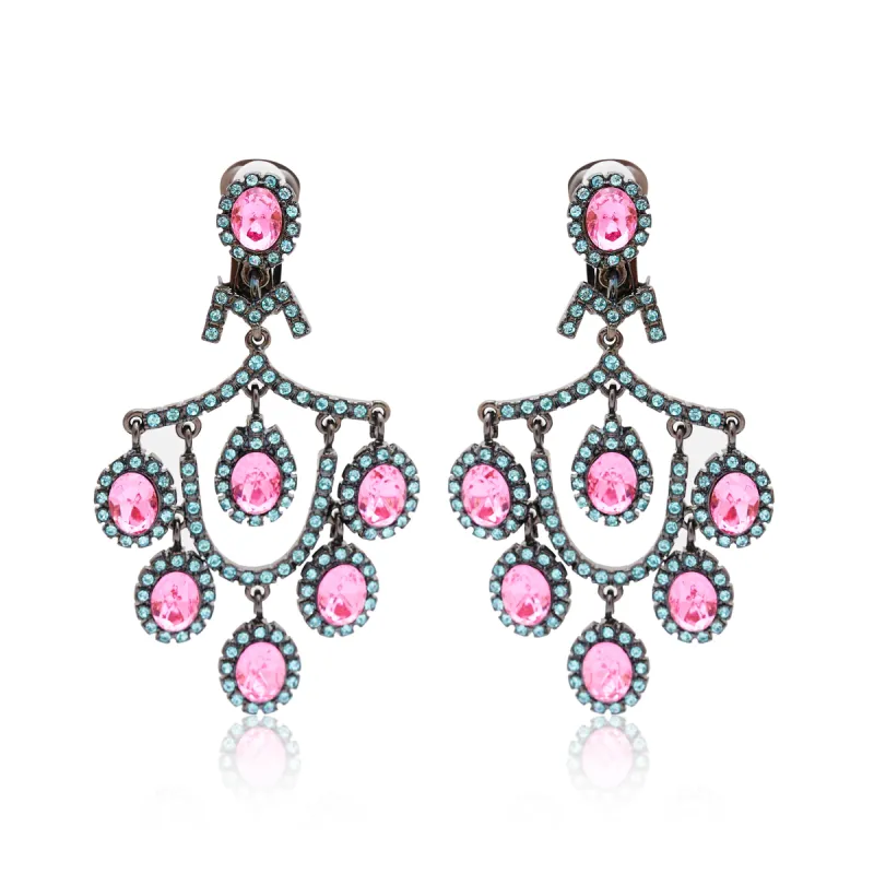 Aqua & Rose Pink Chandelier Earrings sold by Kenneth Jay Lane