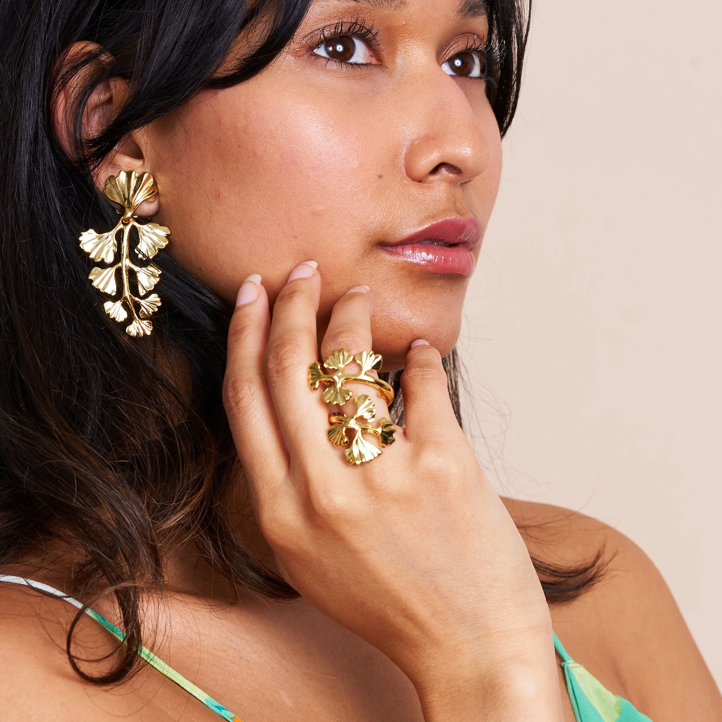 Gold Leaves & Vine Drop Clip Earrings sold by Kenneth Jay Lane product image thumbnail 2