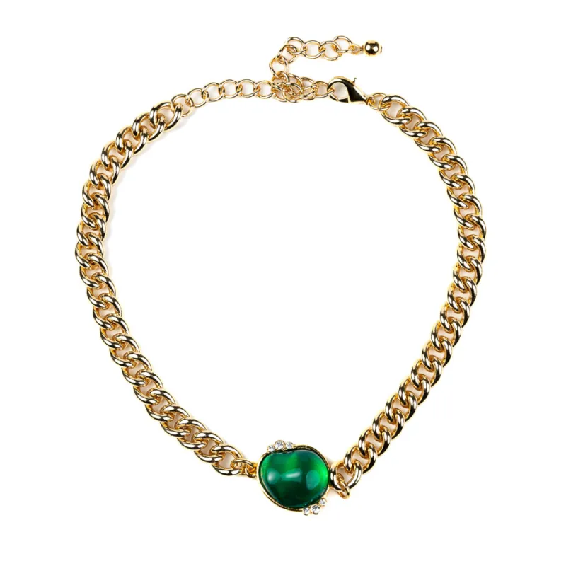Gold Chain Extender Choker with Emerald Nugget and Crystals sold by Kenneth Jay Lane