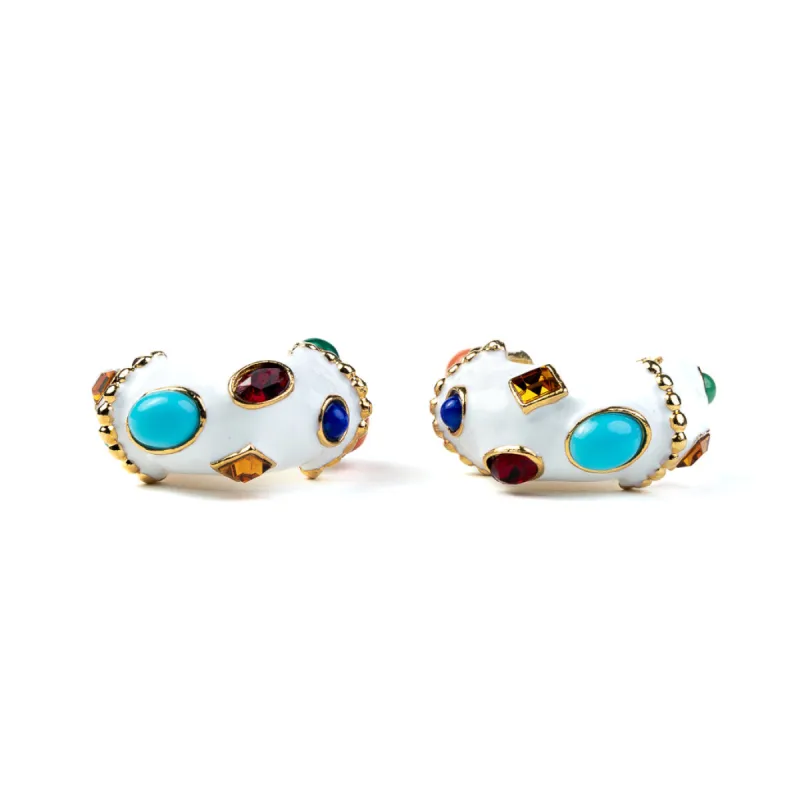 White & Multicolored Gemstones Clip-On Hoop Earrings sold by Kenneth Jay Lane