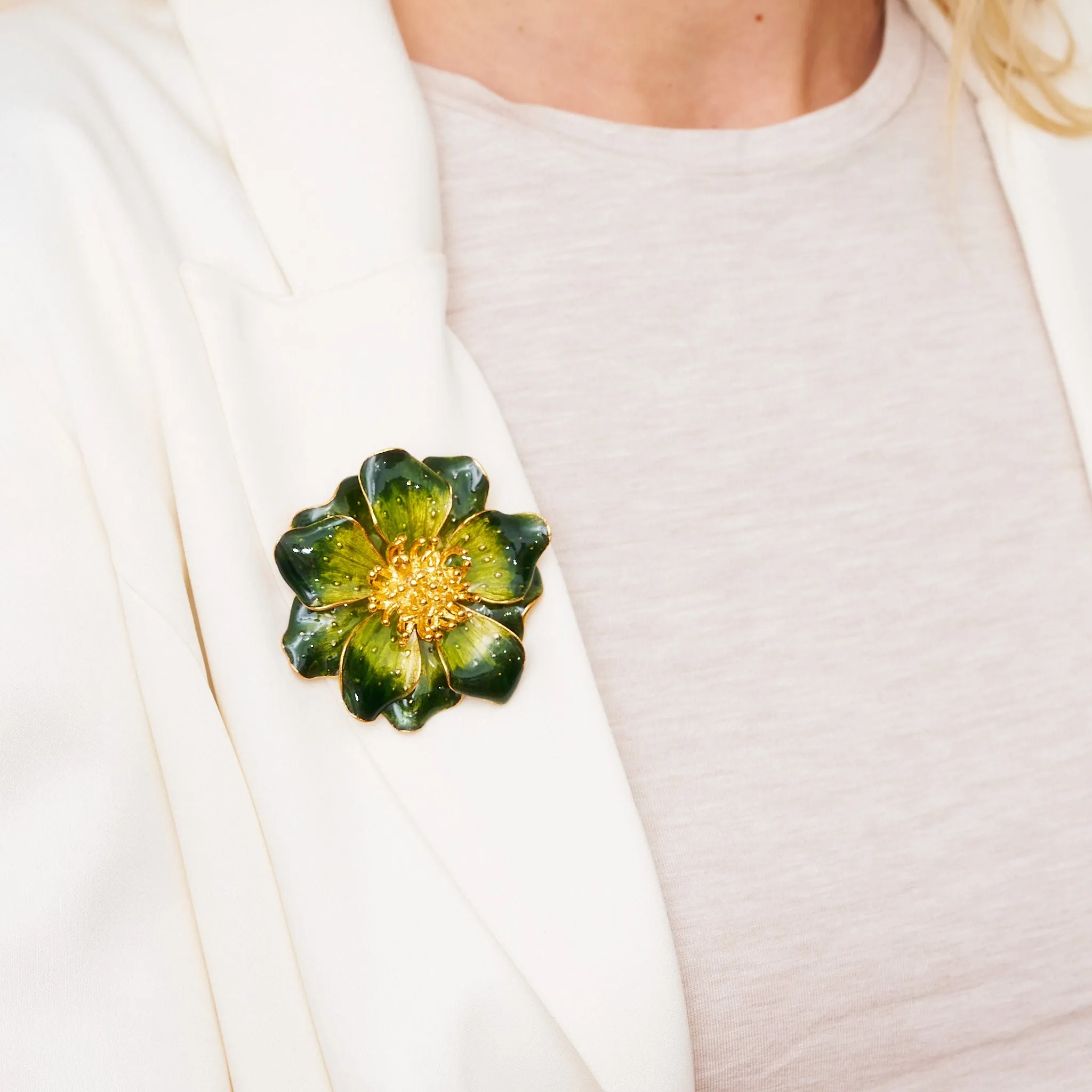Green Enamel Flower Pin sold by Kenneth Jay Lane product image thumbnail 2