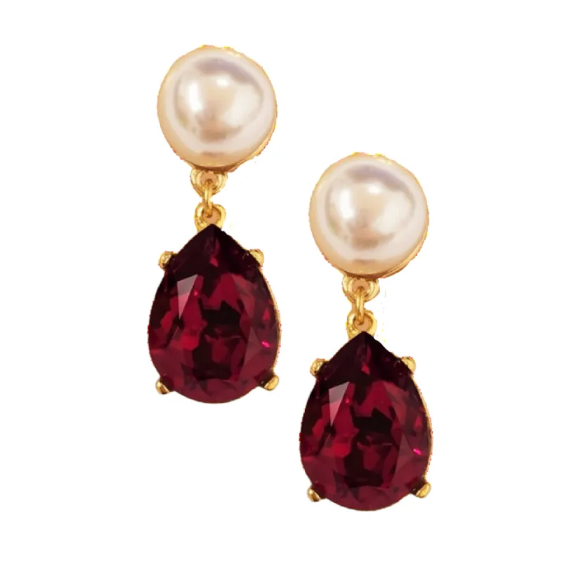 Pearl & Ruby Teardrop Pierced Earring sold by Kenneth Jay Lane