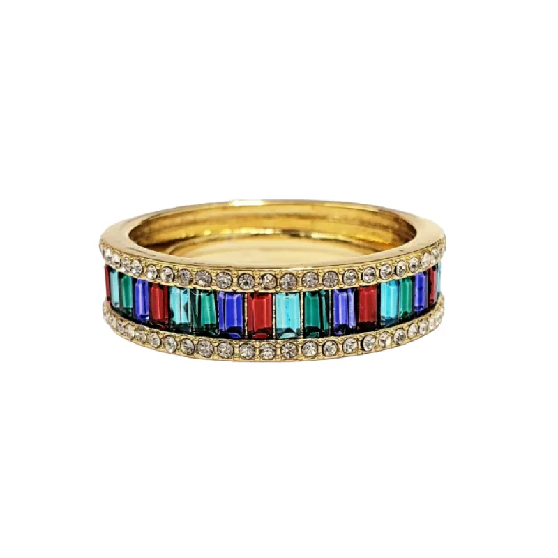Gold With Crystal Trim and Multicolor Baguette Ring sold by Kenneth Jay Lane