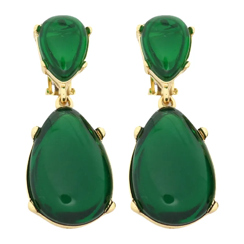 Emerald Resin Teardrop Cabochon Earring sold by Kenneth Jay Lane