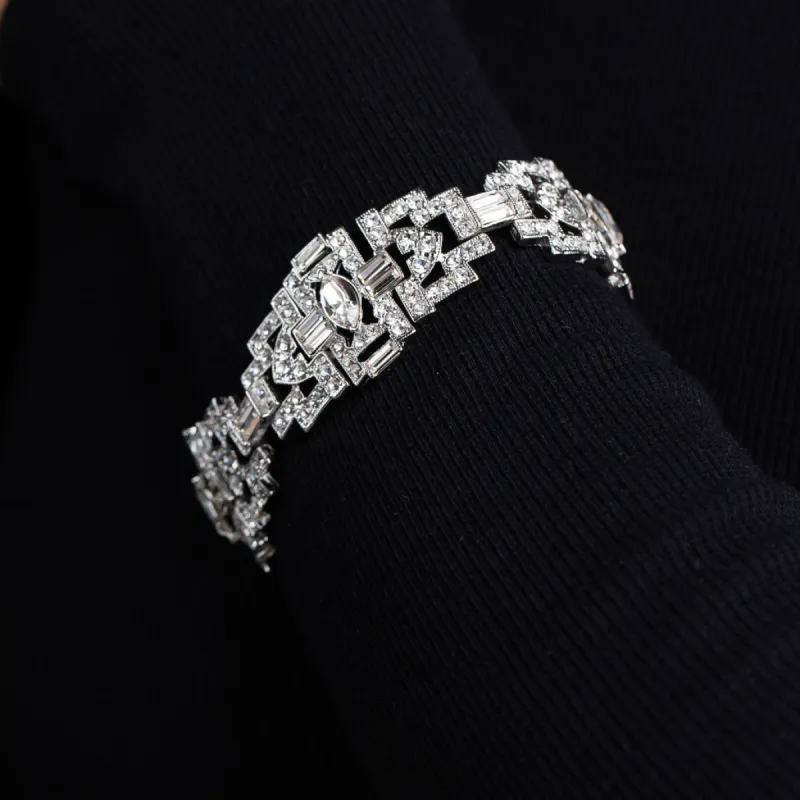Silver and Crystal Art Deco Link Bracelet sold by Kenneth Jay Lane