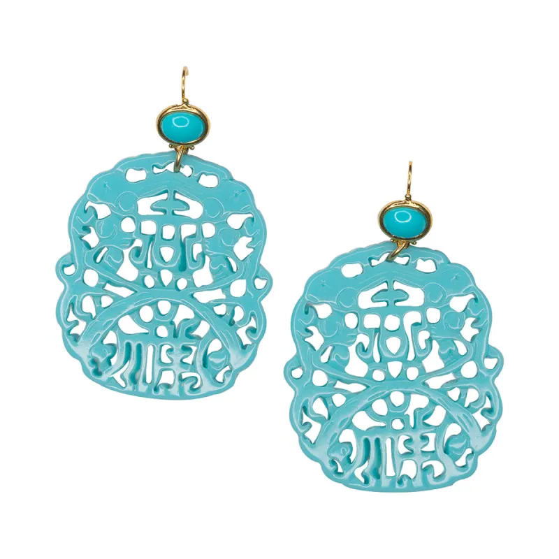 Carved Turquoise Pierced Earrings sold by Kenneth Jay Lane