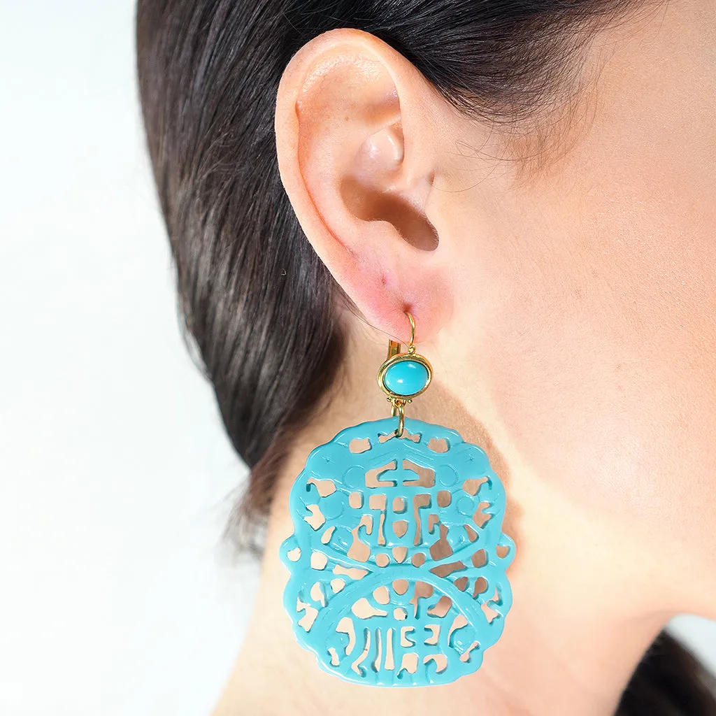Carved Turquoise Pierced Earrings sold by Kenneth Jay Lane product image thumbnail 2