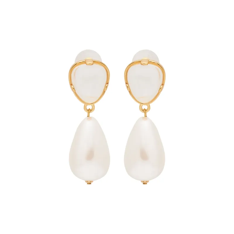 Clear & Pearl Drop Pierced Gold Earrings sold by Kenneth Jay Lane