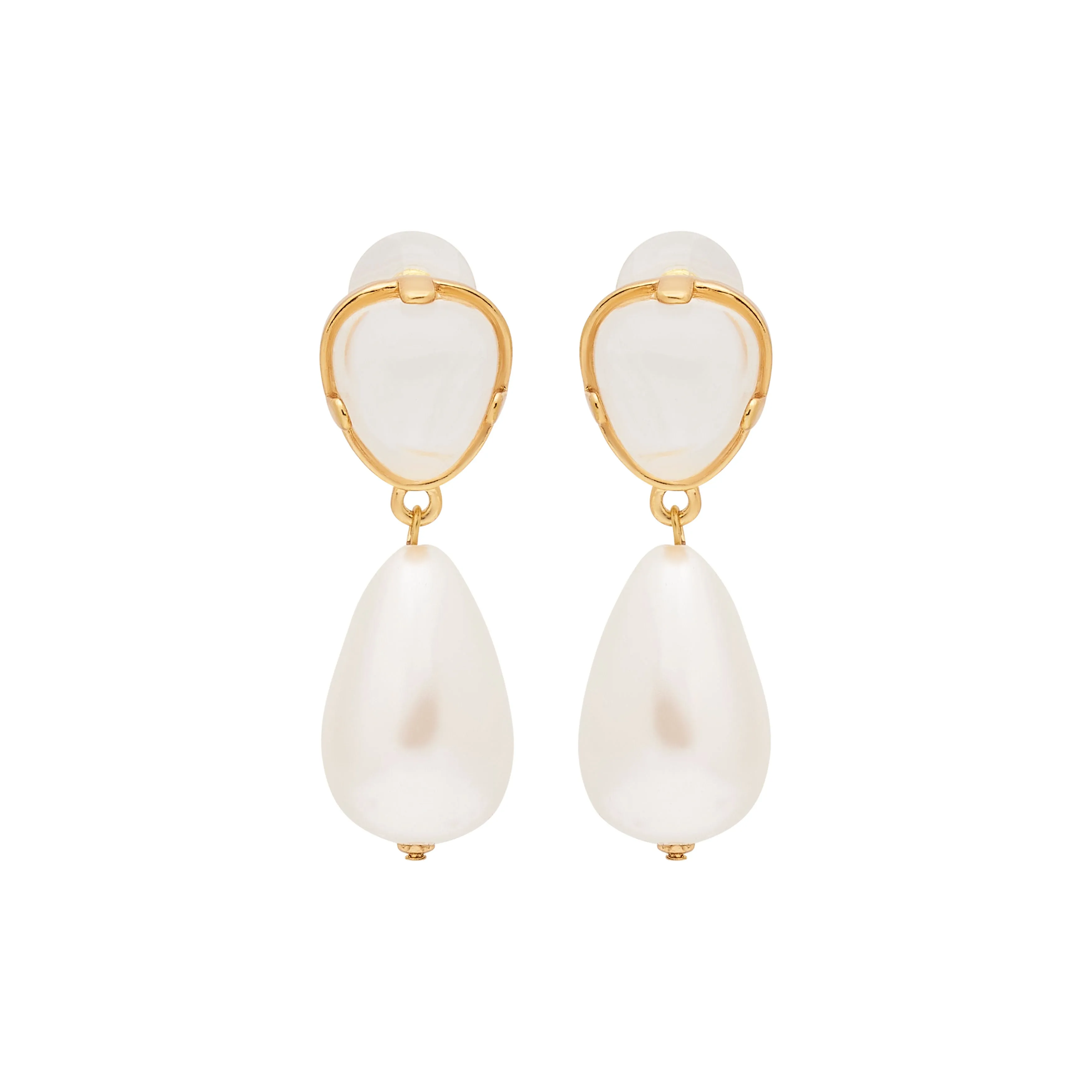 Clear & Pearl Drop Pierced Gold Earrings sold by Kenneth Jay Lane
