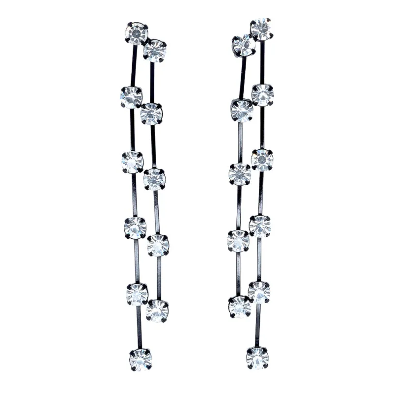 Black and Crystal Double Row Earrings sold by Kenneth Jay Lane