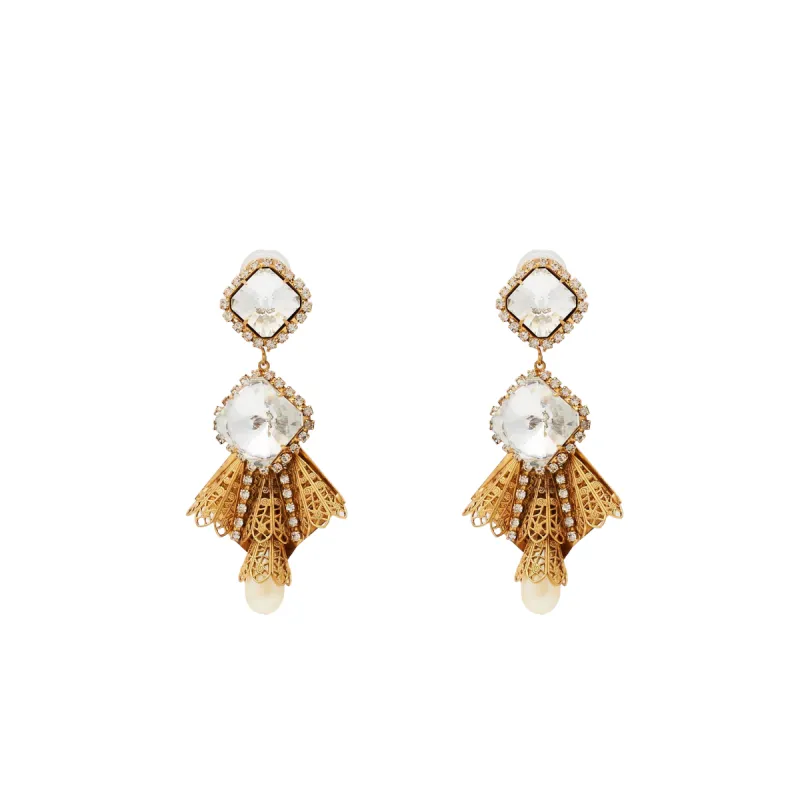 Antique Gold & Crystal Drop Clip Earring sold by Kenneth Jay Lane