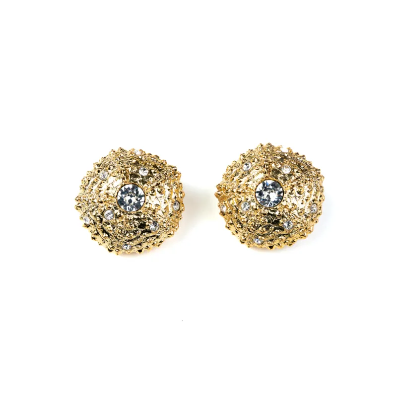 Gold and Crystal Sea Urchin Clip Earrings sold by Kenneth Jay Lane