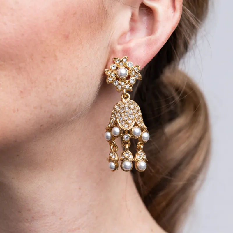 Gold And Pearl Drop Clip Earrings sold by Kenneth Jay Lane