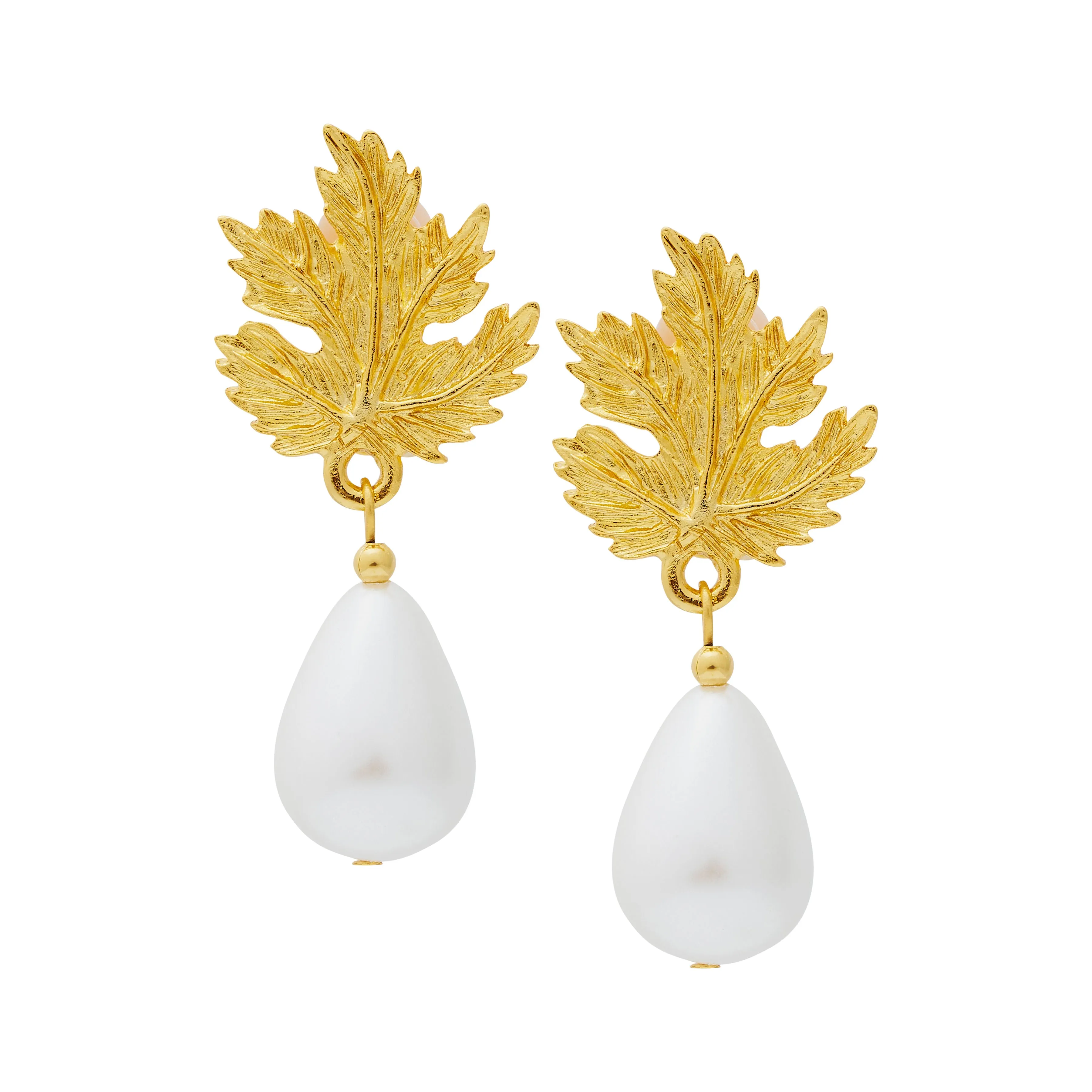Pearl Drop Leaf Clip Earrings sold by Kenneth Jay Lane product image thumbnail 3