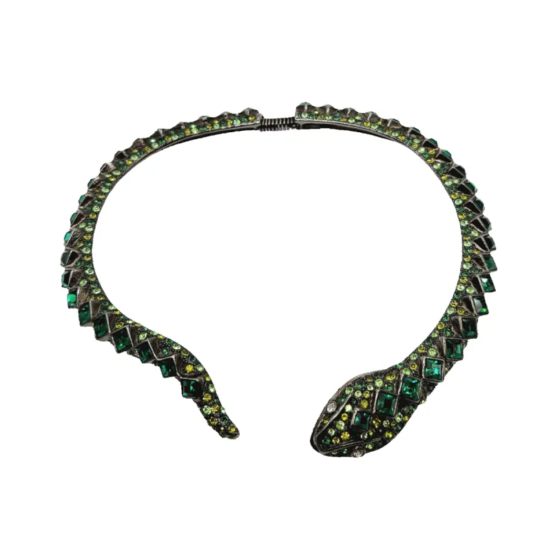 Vintage Gunmetal & Emerald Snake Collar Necklace sold by Kenneth Jay Lane