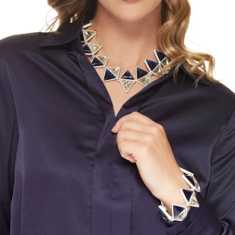 Vintage White with Sapphire Crystal Triangle Clasp Necklace sold by Kenneth Jay Lane