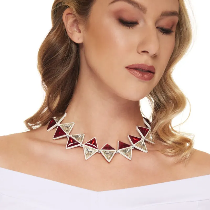 Vintage White with Ruby Crystal Triangle Clasp Necklace sold by Kenneth Jay Lane