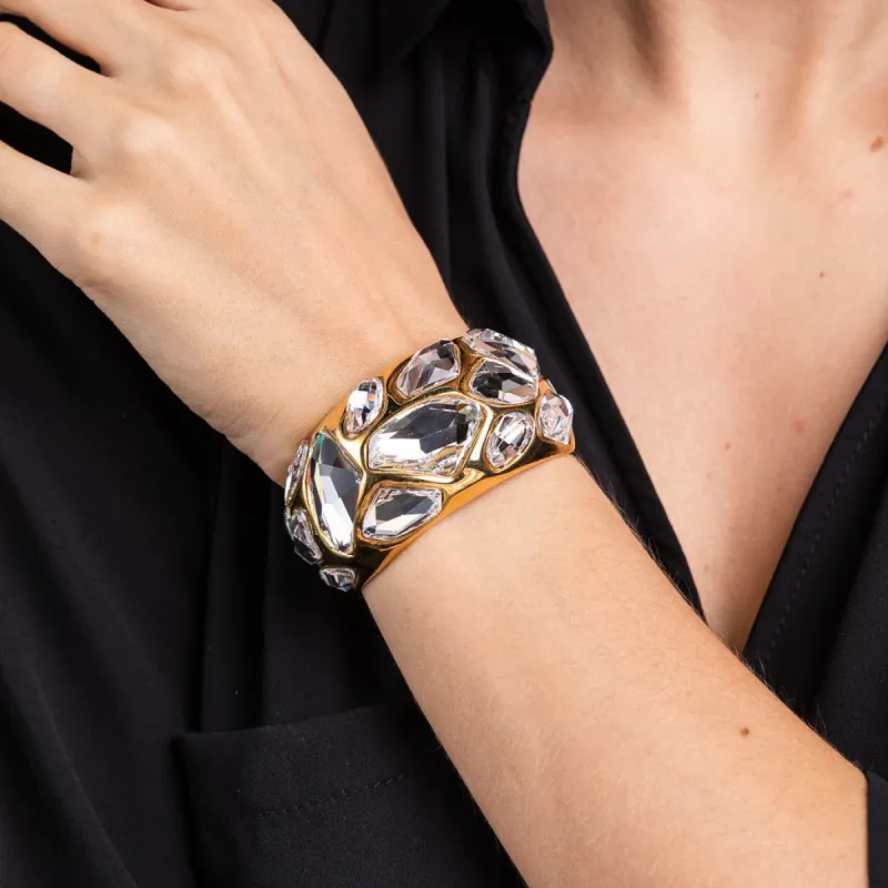 Vintage Clear Faceted Stones on Gold Cuff Bracelet sold by Kenneth Jay Lane