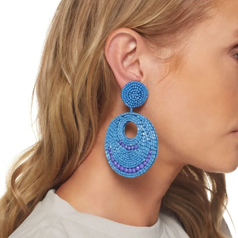 Lapis Seedbead Gypsy Hoop Pierced Earring sold by Kenneth Jay Lane