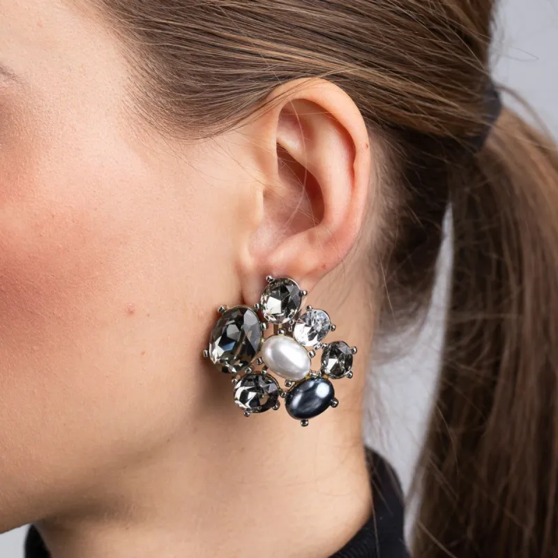Black Diamond and Pearl Cluster Clip-On Earrings sold by Kenneth Jay Lane