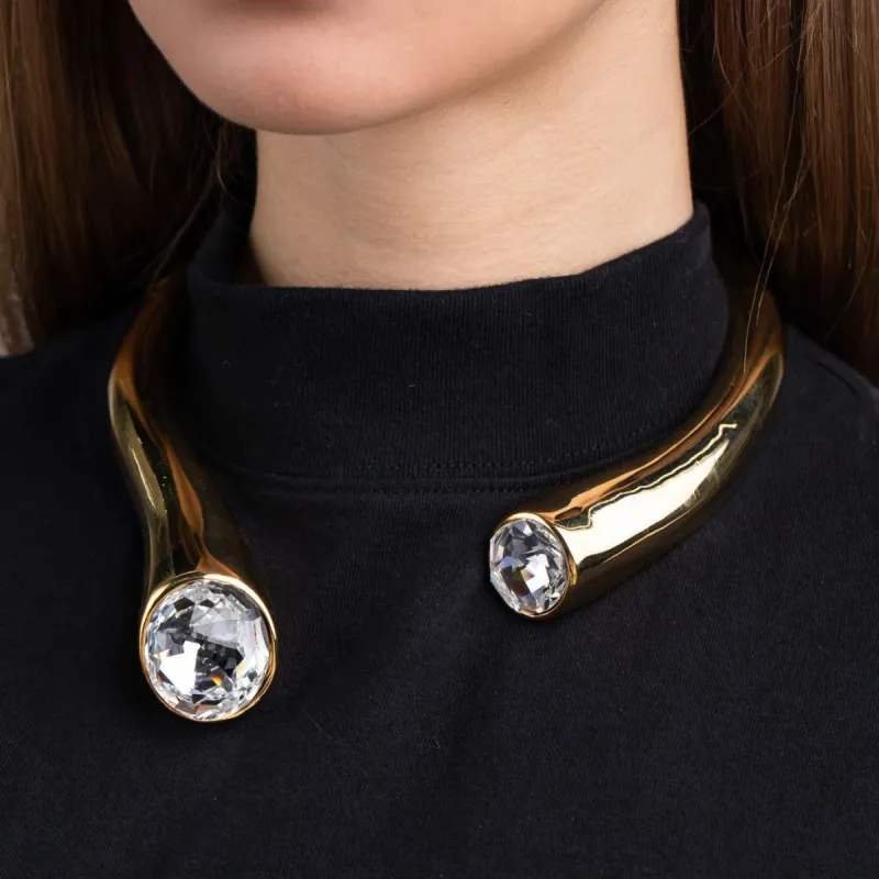 Polished Gold Collar Necklace with Faceted Crystal Ends sold by Kenneth Jay Lane