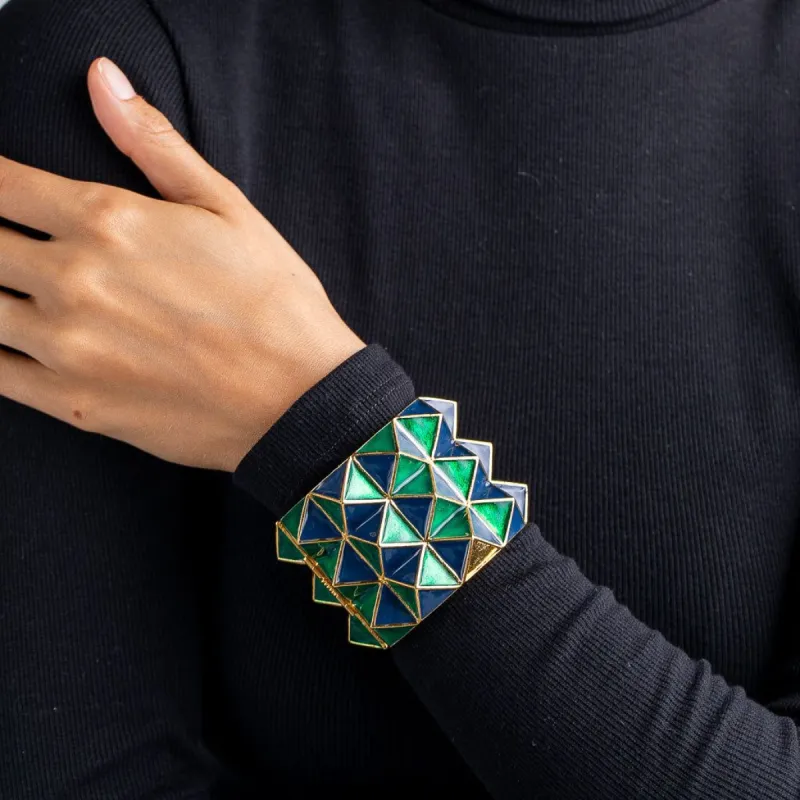 Green and Blue Enamel Geometric Shape Bangle sold by Kenneth Jay Lane
