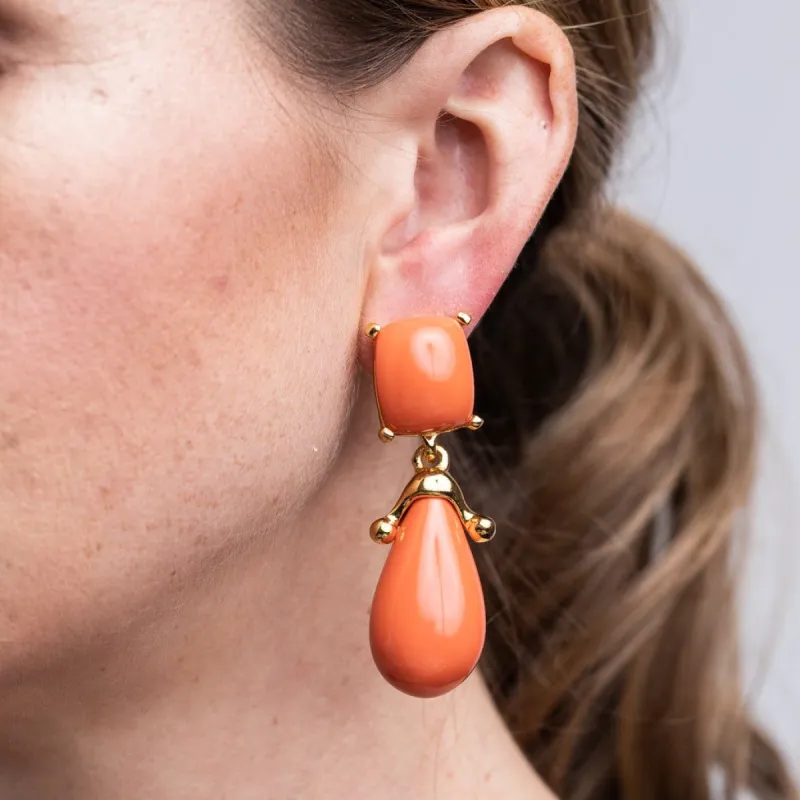 Coral Square Top Drop Clip Earrings sold by Kenneth Jay Lane