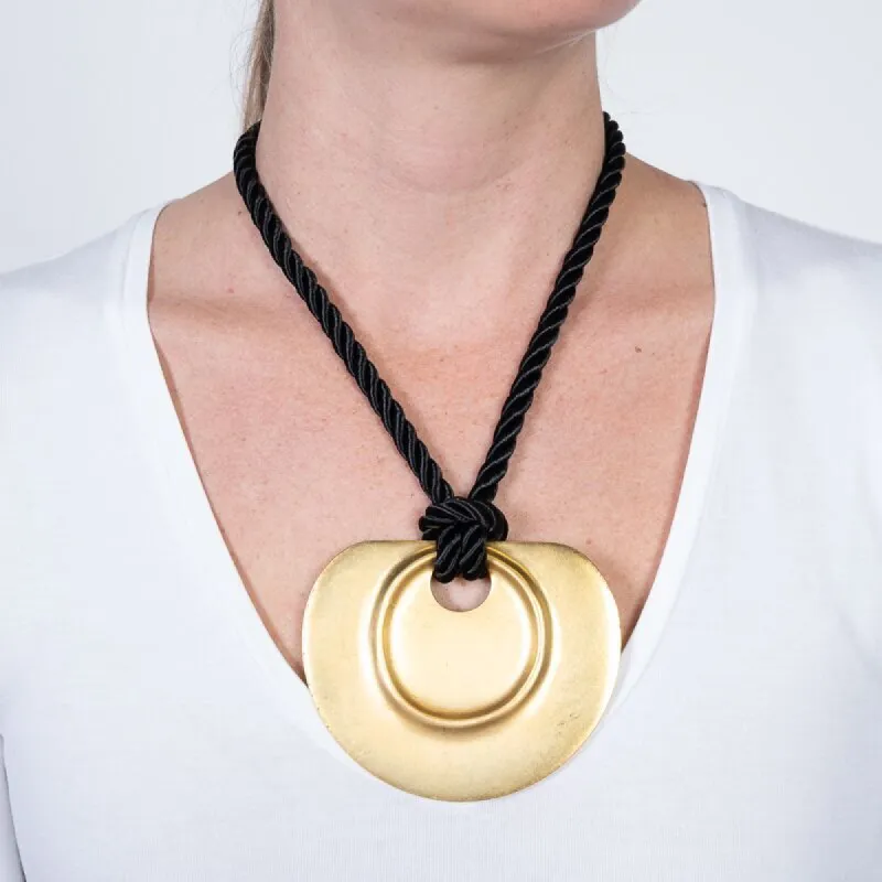 Satin Gold Pendant - Black Cord sold by Kenneth Jay Lane